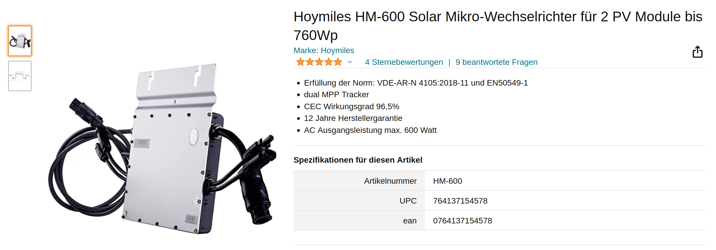 Der von mir eingesetzte Hoymiles HM-600 Wechselrichter