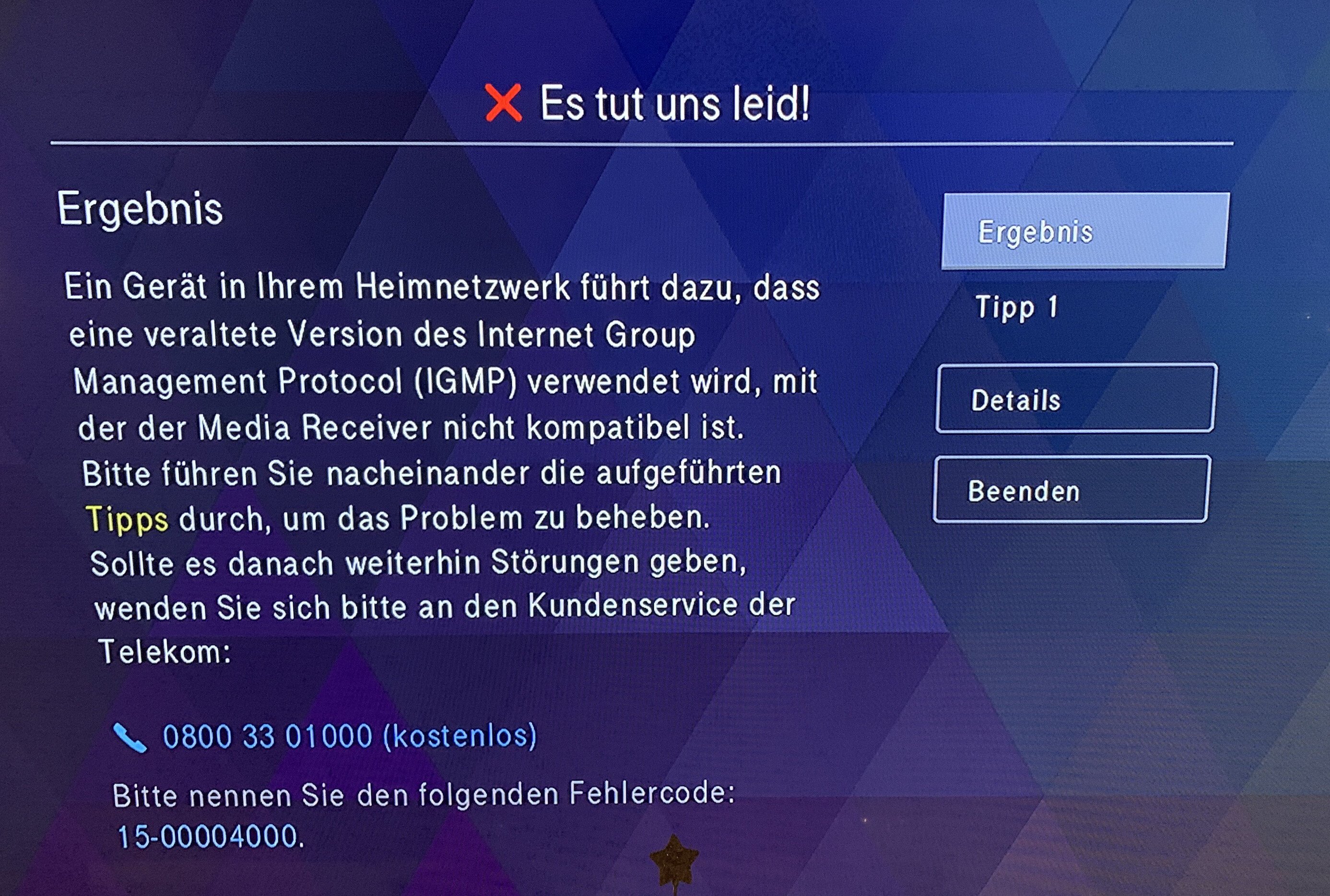 Magenta TV Fehlermeldung